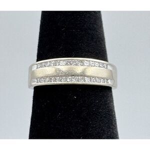 14k  Gold Princess Cut Diamond Two Row Wedding Band Ring Estate Jewelry